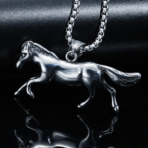 Collar con Colgante de Caballo de Acero Inoxidable Pulido Hip Hop para Hombres Joyas de Amuleto de Animal Retro Sin Cadena