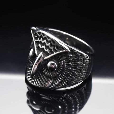 Vintage Uil Kop Ring Titanium Roestvrij Staal Retro Punk Gothic Hip Hop Dier Band Ringen Voor Mannen Feest Sieraden