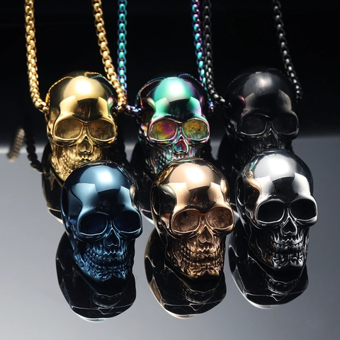 Hip Hop Skull Pendant Necklace Stainless Steel Titanium Steel Gothic Punk Skull Jewelry For Men Women Party Gift