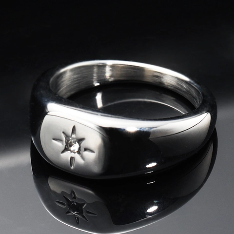 Mode Roestvrij Stalen Ster Zegelring Voor Vrouwen Minimalistisch Strass Ingelegd Goud Zilver Gepolijste Band Ring Sieraden