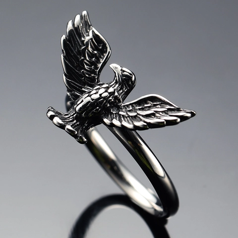 Vintage Titanium Steel Spreading Eagle Wings Ring For Men Punk Animal Finger Ring Polished Gothic Biker Jewelry Gift