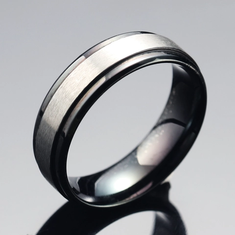 Minimalistischer Edelstahl Ring Gebürstet Für Herren Damen Schwarzer Rand Industrie Stil Täglicher Schmuck Unisex Fingerring