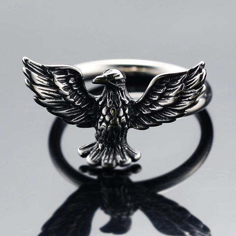 Vintage Titanium Steel Spreading Eagle Wings Ring For Men Punk Animal Finger Ring Polished Gothic Biker Jewelry Gift