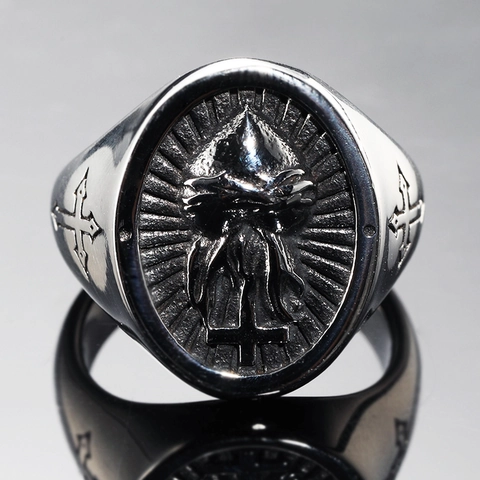 Men Retro Titanium Steel Sacred Heart Cross Ring Nordic Punk Hip Hop Polished Religious Signet Ring Vintage Men Jewelry