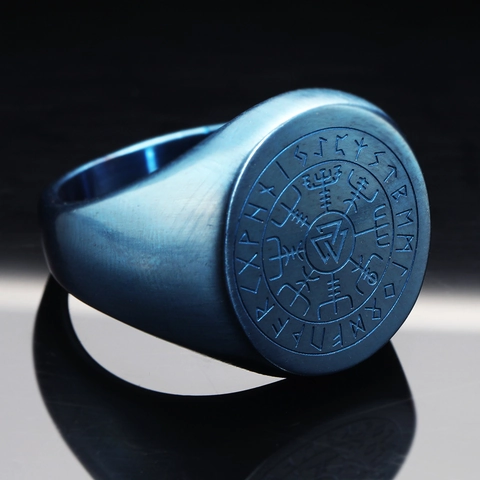 Viking Compass Rune Signet Ring For Men Stainless Steel Valknut Vegvisir Celtic Knot Punk Vintage Biker Finger Ring Jewelry