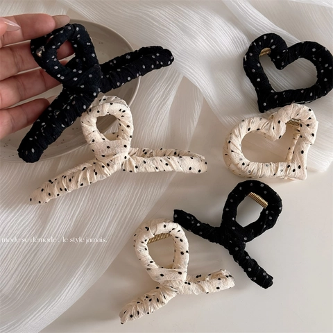 Pinza per Capelli in Tessuto a Pois Vintage Stile Coreano a Forma di Cuore Geometrico Accessorio per Capelli per Donna Uso Quotidiano