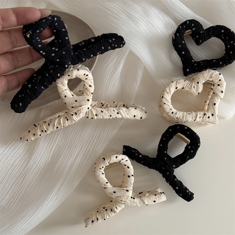 Pinza per Capelli in Tessuto a Pois Vintage Stile Coreano a Forma di Cuore Geometrico Accessorio per Capelli per Donna Uso Quotidiano