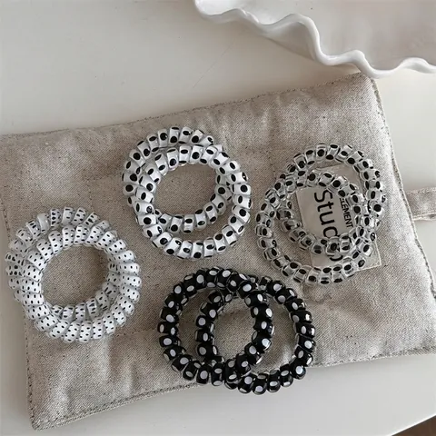 Orecchini a Bottone in Spirale con Motivo a Pois Stile Coreano Elastici per Capelli a Cavo Telefonico in Plastica Resina Accessori Moda per Donna Ragazza
