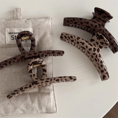 Pinza per Capelli con Stampa Leopardata in Stile Coreano per Donna Fiocco in Acetato di Resina Croce Accessori per Capelli