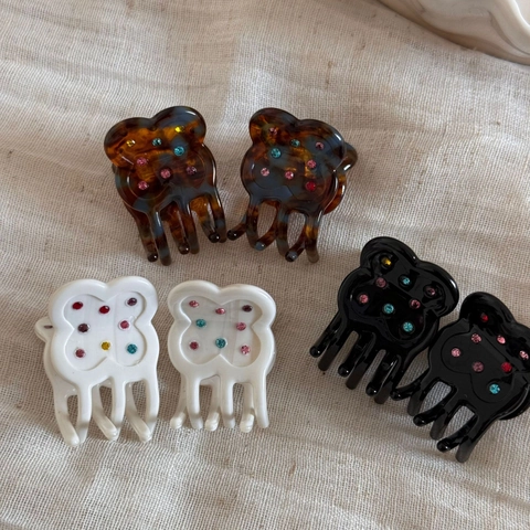 Korean Acetate Mini Hair Claw Clip Colorful Rhinestone Flower Bear Shape Small Hair Accessory For Women Temperament Hairpin