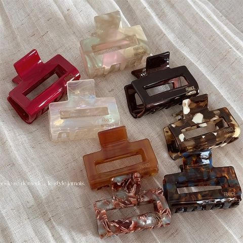 Vintage Acetate Hair Claw Clip Rectangular Hollow Out Hair Catch Clip Handmade Retro Marble Tortoise Shell French Style Hair Accessory For Women