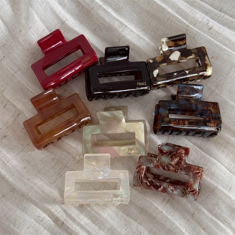 Vintage Acetate Hair Claw Clip Rectangular Hollow Out Hair Catch Clip Handmade Retro Marble Tortoise Shell French Style Hair Accessory For Women