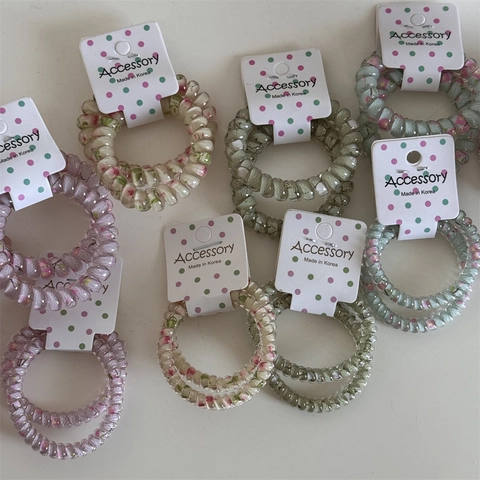 Korean Style Candy Color Floral Spiral Telephone Line Hair Ties High Elasticity Non Marking Resin Hair Bands For Women Girl Jewelry
