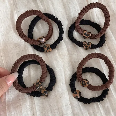 Chouchous en Alliage Géométrique Imprimé Léopard Attaches de Cheveux Durables à Haute Élasticité pour Femmes Accessoires de Cheveux de Mode Vintage