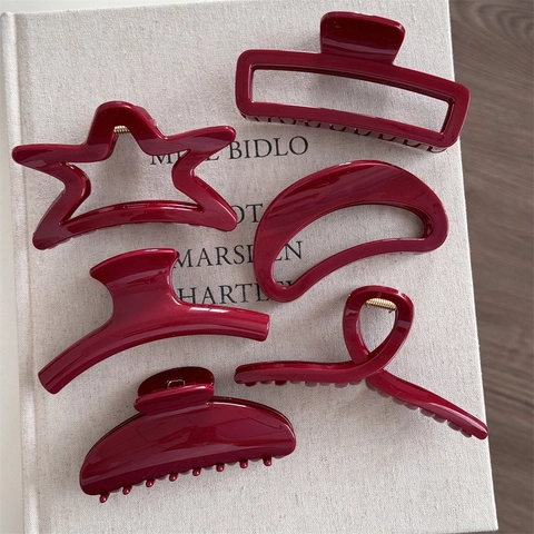 Eleganti Mollette per Capelli in Acrilico Rosso Profondo Pinza a Granchio per Capelli Rosso Vino Accessori per Capelli Donna