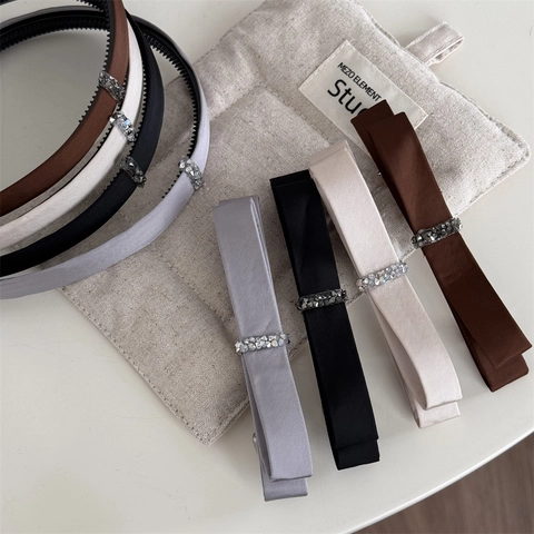 Élégante Barrette à Cheveux Nœud en Tissu Satiné Serre-tête en Strass Style Coréen Accessoires de Cheveux pour Femmes