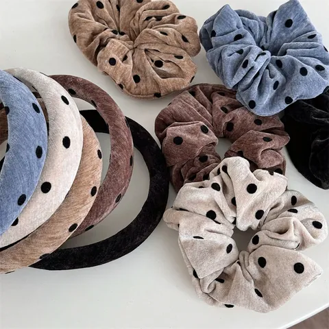 Ensemble Serre-tête et Chouette en Velours Rétro à Pois Rembourré Haut de Tête Coréen Accessoires Cheveux Femme