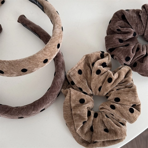 Ensemble Serre-tête et Chouette en Velours Rétro à Pois Rembourré Haut de Tête Coréen Accessoires Cheveux Femme