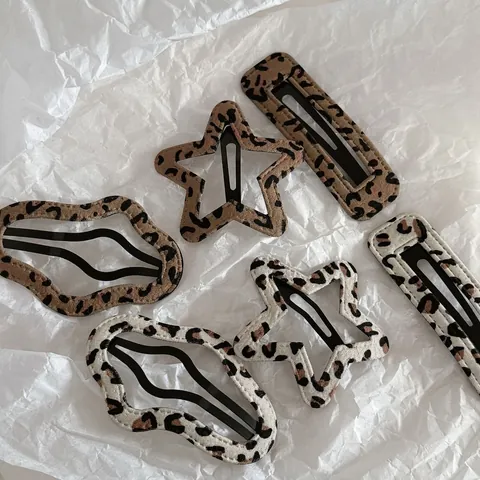 Vintage Leopard Print Fabric Wrapped BB Hair Clips For Women Girls Star Cloud Geometric Shape Hairpins Hair Accessories
