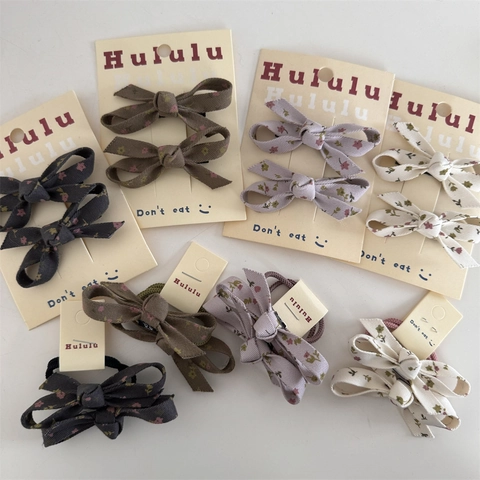 Blumendruck Schleife Haarspange Haarseil Set Für Mädchen Damen Stoff Schmetterling Haarnadel Pferdeschwanz Halter Haarschmuck