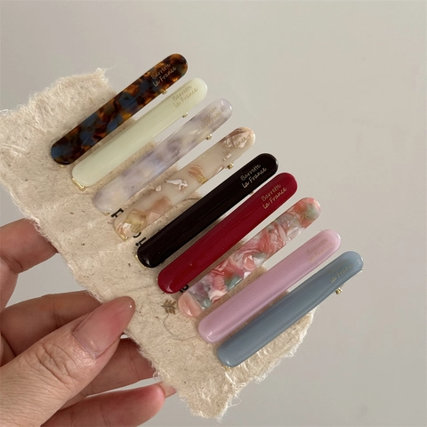 French Minimalist Cellulose Acetate Rectangle Hair Clip Alloy Barrette Solid Color Bangs Clip Elegant Hair Jewelry For Women