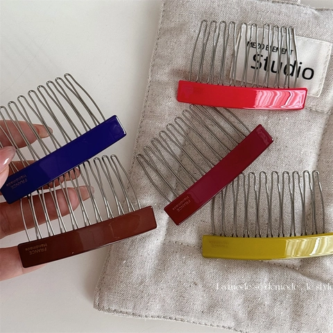Rechteckiges Acetat Haarkamm Französisch Minimalistisch Handgefertigt Legierung Metallzähne Seitenkamm Geometrischer Haarschmuck Damen