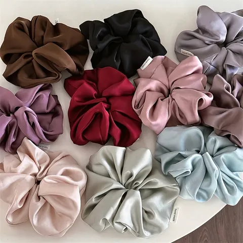 Oversized Satin Scrunchies Satiny Fabric Hair Ties Elegant Handmade Large Ponytail Holder For Women Daily Hair Accessories