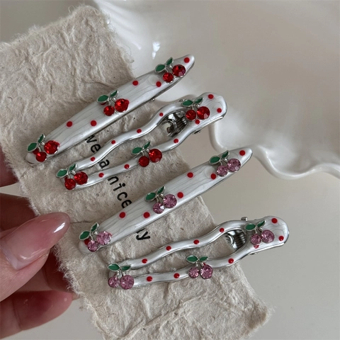 Dolce Fermaglio per Capelli a Ciliegia in Lega di Strass a Pois per Donne Ragazze Accessori per Capelli