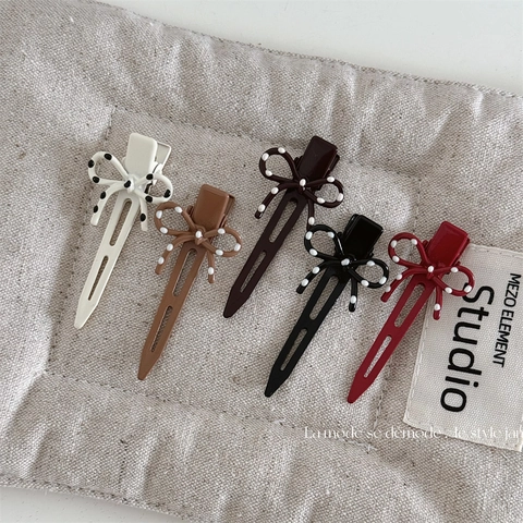 Sweet Polka Dot Bow Hair Clip Alloy Resin Retro Seamless Duckbill Hair Accessory For Women Girls Korean Style Daily Headwear