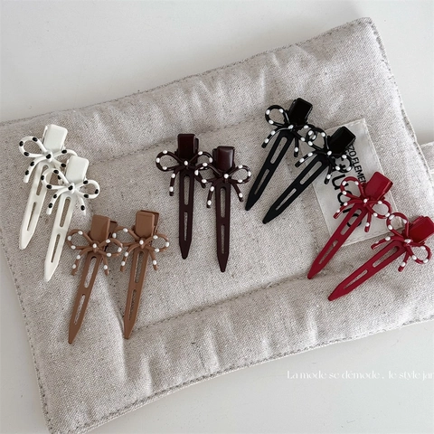 Sweet Polka Dot Bow Hair Clip Alloy Resin Retro Seamless Duckbill Hair Accessory For Women Girls Korean Style Daily Headwear