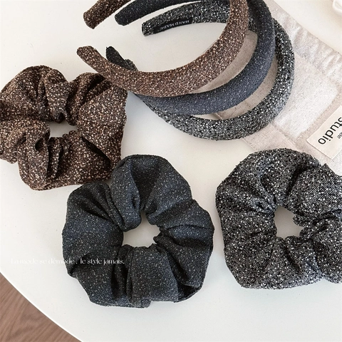 Diadema de Tweed Acolchada de Estilo Coreano Y Scrunchie de Tela Estrellada para Mujer Elegante Accesorio para el Cabello Vintage