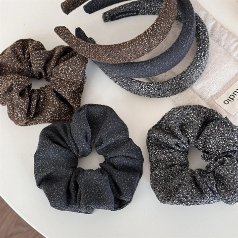 Diadema de Tweed Acolchada de Estilo Coreano Y Scrunchie de Tela Estrellada para Mujer Elegante Accesorio para el Cabello Vintage