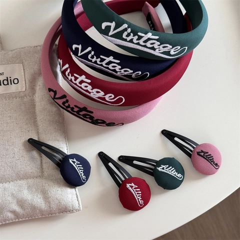 Fermaglio per Capelli Vintage in Tessuto Ricamato Bottone Rotondo Dolce Lettera BB Clip per Donna Ragazza Accessori per Capelli