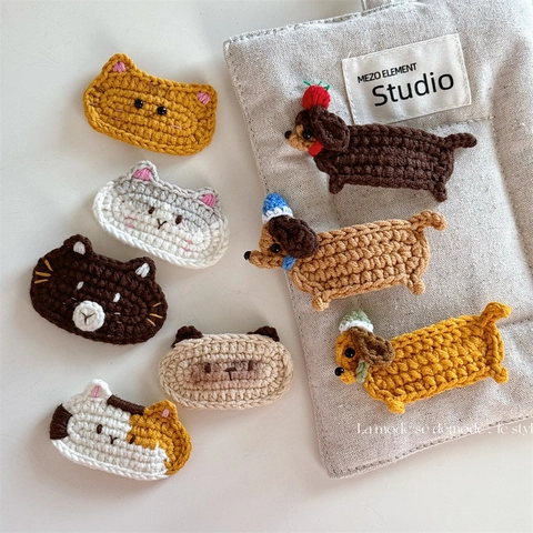Handmade Crochet Animal Hair Clip Cute Cartoon Puppy Kitten Woolen Yarn BB Clip Bangs Clip For Kids Girls Hair Accessories