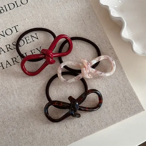Élastiques à Cheveux à Nœud Noué en Acétate pour Femmes Élégantes Bagues à Cheveux à Haute Élasticité Style Coréen Écaille de Tortue Motif de Marbre Accessoires