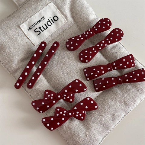 Pinza para el Pelo Vintage Roja con Lunares Lazo Dulce de Resina Aleación Clip de Pico de Pato Accesorios para el Cabello Mujer