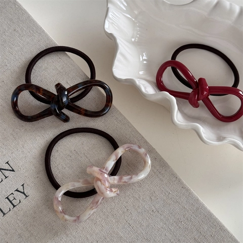 Élastiques à Cheveux à Nœud Noué en Acétate pour Femmes Élégantes Bagues à Cheveux à Haute Élasticité Style Coréen Écaille de Tortue Motif de Marbre Accessoires
