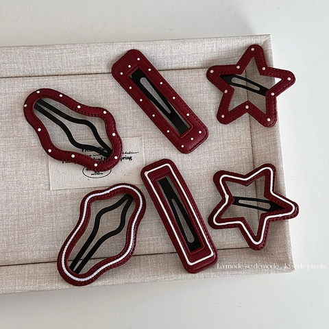 Mollette Per Capelli Vintage In Pelle PU Rossa Pois Stella Forme Ondulate Stile Francese Clip BB Eleganti Accessori Per Capelli Donna