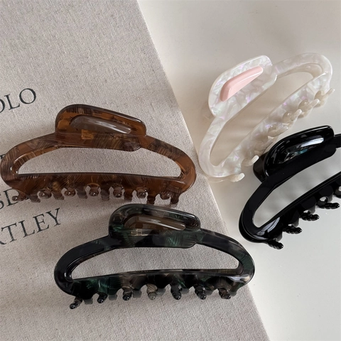 Pinza per Capelli in Acetato Francese Grande Design a Conchiglia Cava Marmorizzato per Donna Elegante Accessorio Vintage