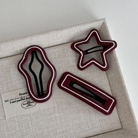 Mollette Per Capelli Vintage In Pelle PU Rossa Pois Stella Forme Ondulate Stile Francese Clip BB Eleganti Accessori Per Capelli Donna