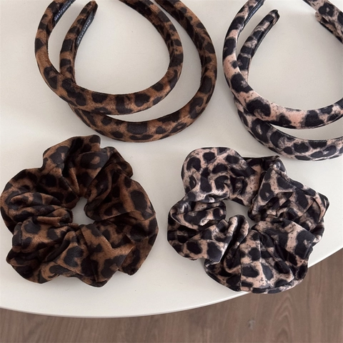 Retro Leopardenmuster Samt Stoff Haarschmuck Set Handgefertigtes Leopardenmuster Stirnband Und Haargummi Für Damen Mode Haarstyling