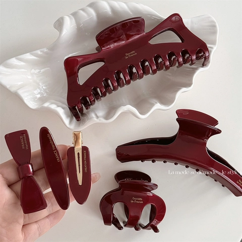 Pinces à Cheveux Bordeaux Brillant Style Français Élégant Acétate Résine Fait Main Accessoires de Cheveux pour Femmes Fête