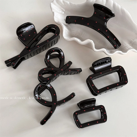 Pinza per Capelli in Stile Francese Resina Nero Rosso Pois Minimalista Accessori per Capelli Geometrici Donna Styling Quotidiano