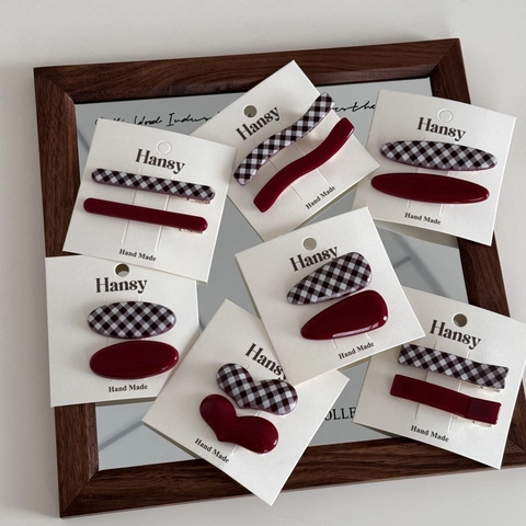 Vintage Karo Gingham Rot Haarspangen Süße Acetat Entenschnabel Haarnadeln Für Damen Retro Patchwork Täglicher Haarschmuck