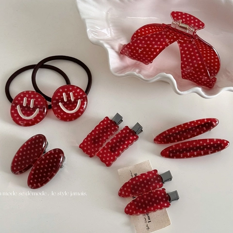 Set di Fermagli per Capelli Rossi Vintage a Pois in Acetato Molletta per Capelli Elastico con Sorriso Accessori per Capelli Donna