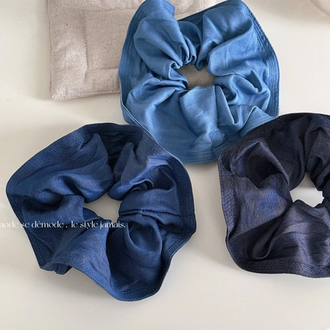 Vintage Denim Style Große Stoff Scrunchies Für Damen Gefaltete Haargummi Elastisches Haarband Täglich Ponytail Haarschmuck