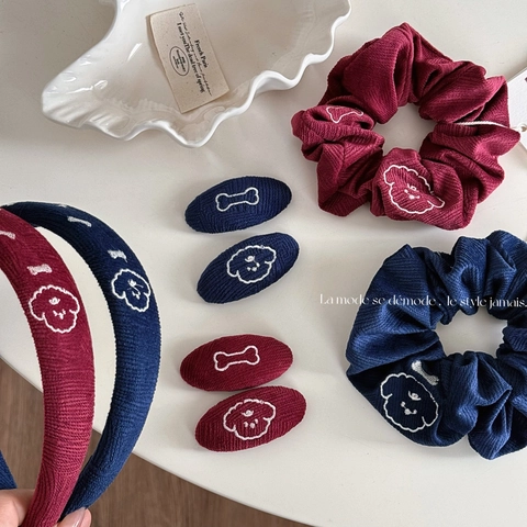 Cerchietto Per Capelli In Velluto A Coste Con Ricamo Cane Osso Fiocco Clip Scrunchie Accessori Per Capelli Donna