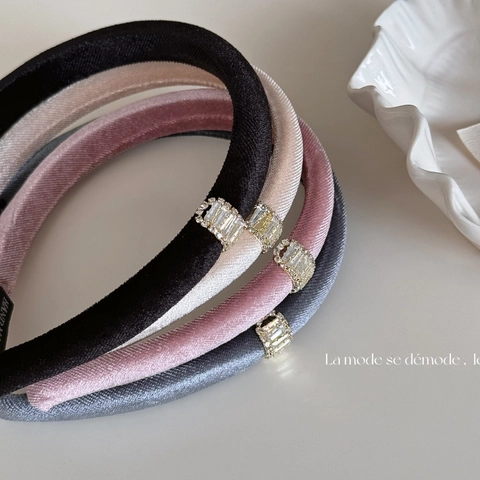 Diadema de Terciopelo Engrosado Vintage Francés con Strass para Mujer Elegante Color Sólido Accesorio para el Cabello Fiesta Diaria