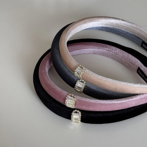 Diadema de Terciopelo Engrosado Vintage Francés con Strass para Mujer Elegante Color Sólido Accesorio para el Cabello Fiesta Diaria