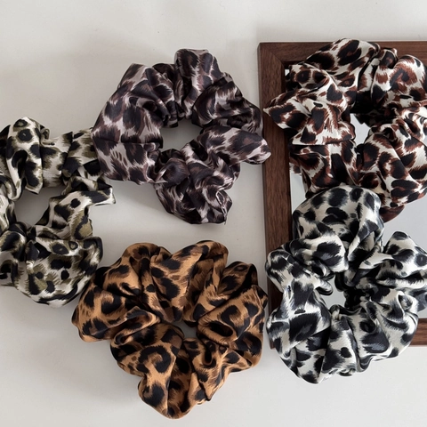 Coleteros Vintage Franceses con Estampado de Leopardo Elásticos de Tela para el Cabello Bandas de Pelo Extragrandes Mujer